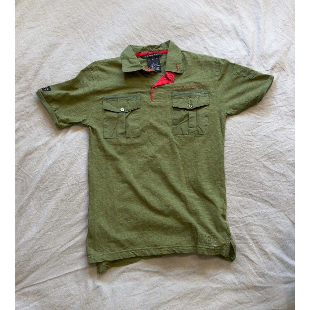Sean John Boys‎ Green & Red Double Pocket Polo Shirt Size M